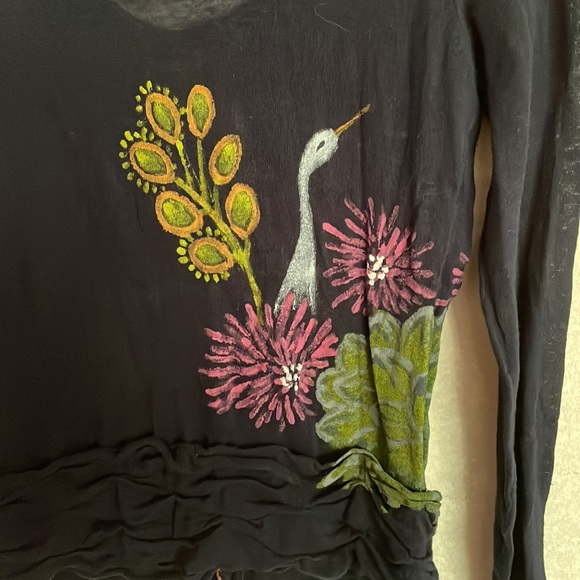 Anthropologie Leifsdottir Hand Painted Crane Bird Cardigan S - Picture 9 of 9